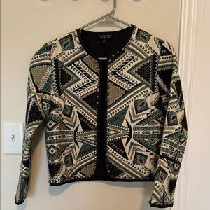 Topshop Geometric Blazer - Black, Green, Cream
